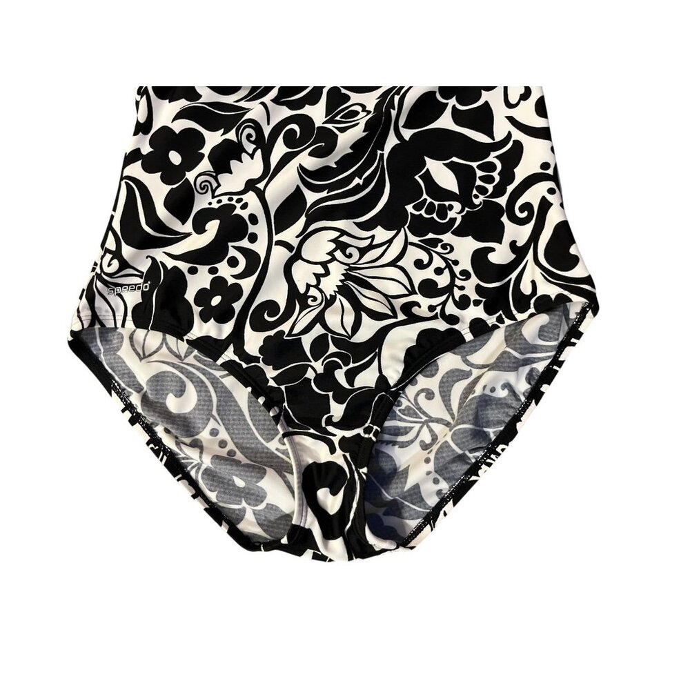 Speedo One Piece Swimsuit Womens 14 Used Black Ivory Floral 7225349 - Picture 5 of 16